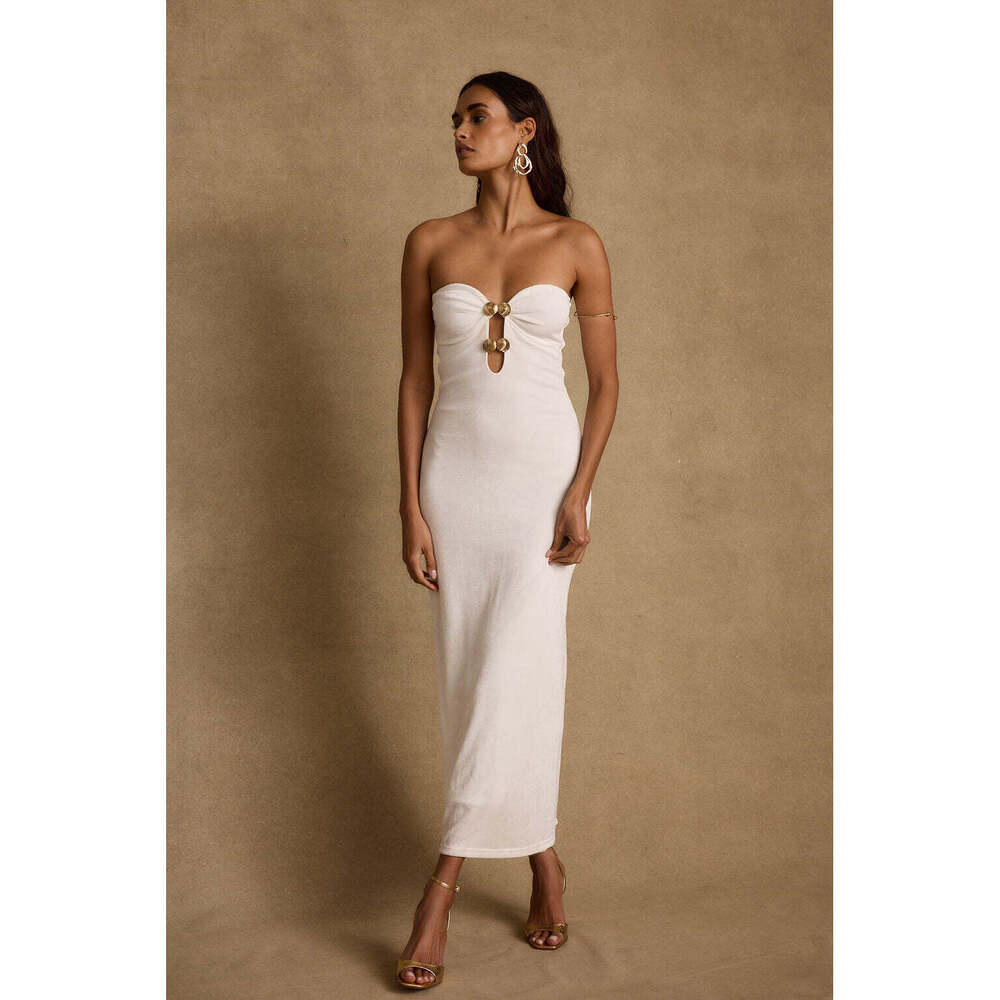 12th Tribe Cream Strapless Maxi Dress with Keyhole - Picture 2 of 3